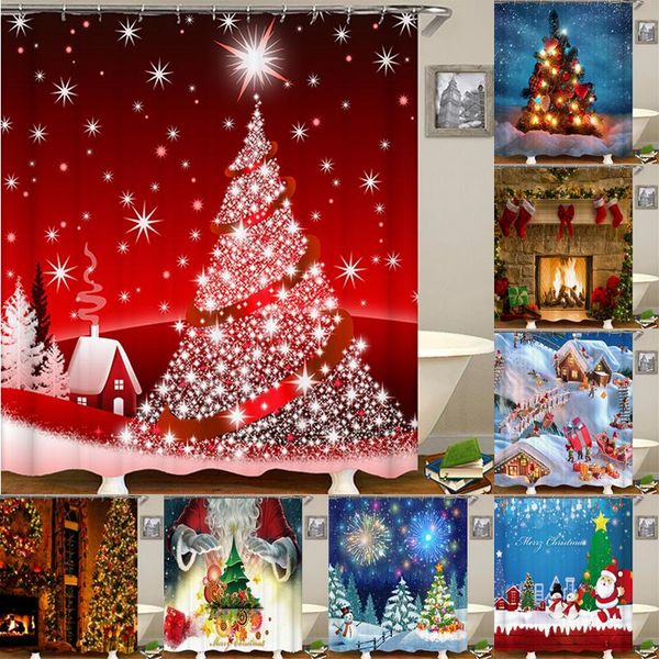 

shower curtains christmas pattern printing curtain waterproof bathroom supplies xmas decor _wk