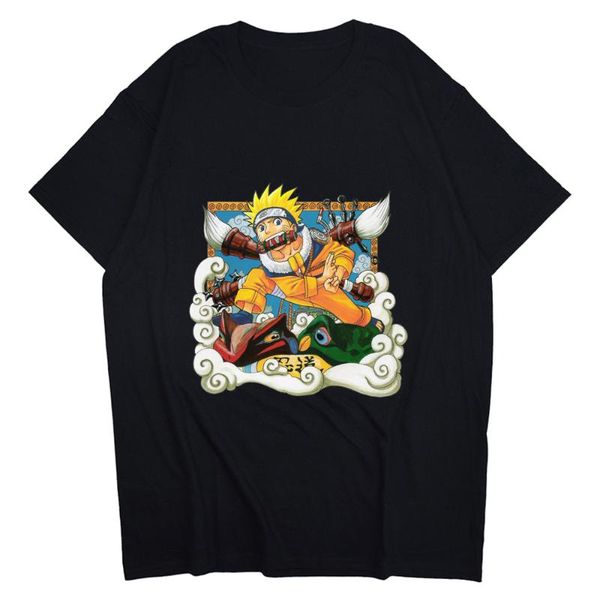 

men's t-shirts style hand-painted and women's cotton loose t-shirt street hip-hop anime cartoon series funny personali, White;black