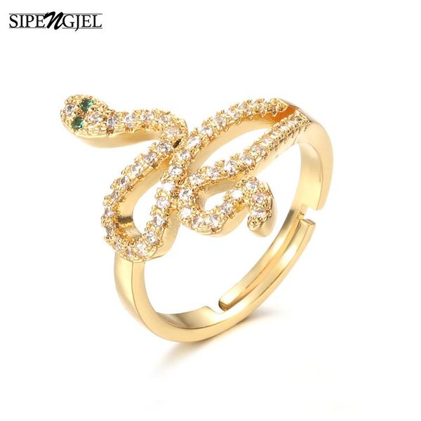 

fashion cubic zircon snake rings gold color animal green eye adjustable for women korean jewelry 2021 cluster, Golden;silver