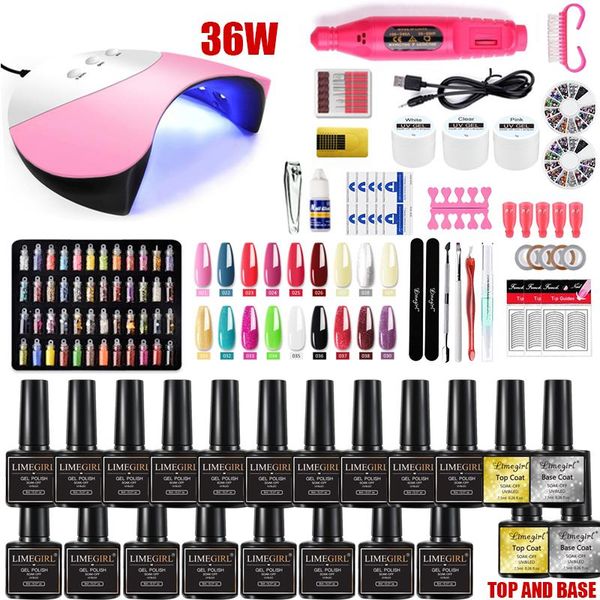 

nail art kits manicure set choose 18/12/10 colors gel polish base coat tools sets electric drill decorations