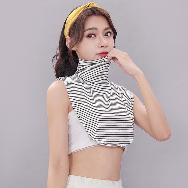 

bow ties women stand fake collars striped solid color high neck detachable collar for sweater blouse turtleneck false, Black;gray