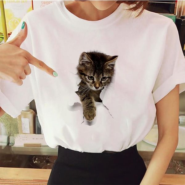 

women's t-shirt 3d cat printed anime women summer casual loose short sleeve o-neck tee shirts plus size funny kawaii clothing tshirt to, White