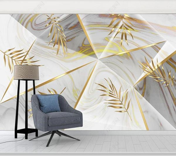 

wallpapers papel de parede marble background wall with golden leaves abstract geometric 3d wallpaper mural,living room bedroom home decor
