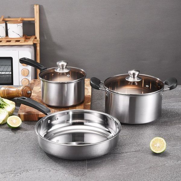 

pans stainless steel pot with three piece soup milk frying gift can be ordered