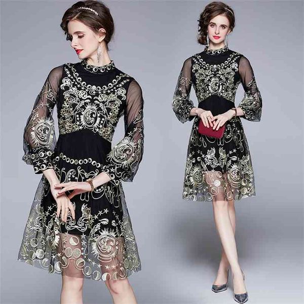 

french short gauze skirt fashion western embroidered dress summer high-quality women's clothing 210520, Black;gray