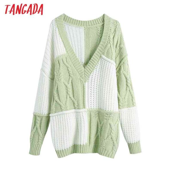 

women fashion elegant patchwork knitted sweater jumper v neck female oversize pullovers chic be159 210416, White;black