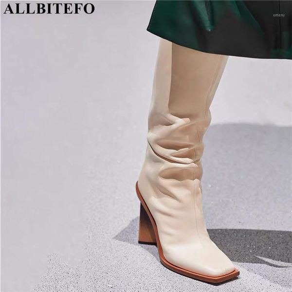 

boots allbitefo square toe microfiber+ cow leather women long autumn party shoes fashion casual knee high motocycle1, Black