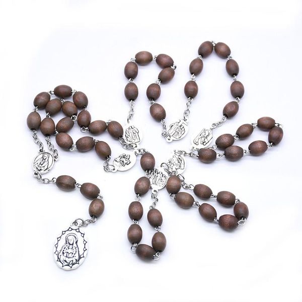 

religious virgin mary our lady of guadalupe pendants necklaces wooden beads chains rosary necklace church prayer jewelry pendant, Silver