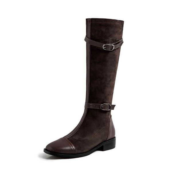 

asumer riding come in low-heeled women's buckle shoes comfortable autumn knee high boots, Black