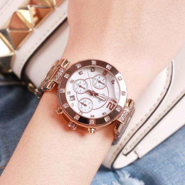 

women watch fashion diamond calendar luxury rose gold ladies shiny girl bear clock relogio wristwatches, Slivery;brown