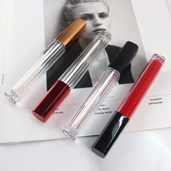 

storage bottles & jars 5ml black/red lid lip gloss clear tube cosmetic rose gold empty lipstick refillable makeup lipgloss accessories box
