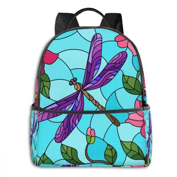 

backpack fashion 2021 shoulder bags stained glass style with dragonfly school for teenage girls light travel