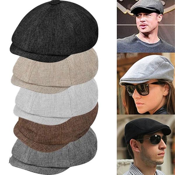 

berets 2021 men's fashion casual sboy hat spring and autumn vintage solid beret wild striped hats octagonal cap, Blue;gray