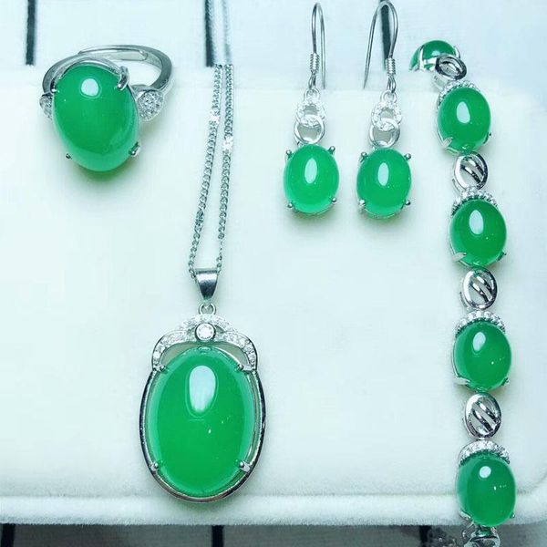 

bracelet, earrings & necklace yu xin yuan fine jewelry natural 925 silver green mosaic jade medullary ring pendant bracelet sets women party, Black