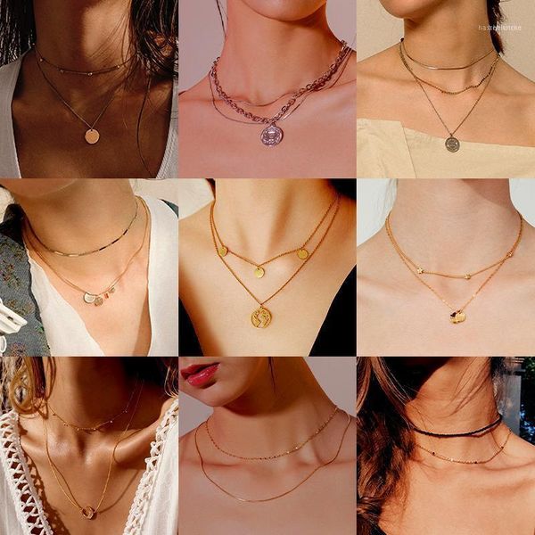 

chains stainless steel necklaces vintage multiple layered women long chain coin crescent moon star choker pendant necklace1, Silver