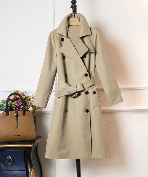

women's trench coats long classic windbreaker waterproof british high-end english style autumn winter gabadian solid color size coat f7, Tan;black