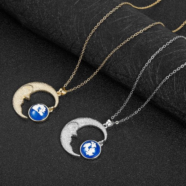 

trendy transparent resin sun moon pendant necklace for women blue sky white cloud chain necklace fashion jewelry girl gifts, Silver