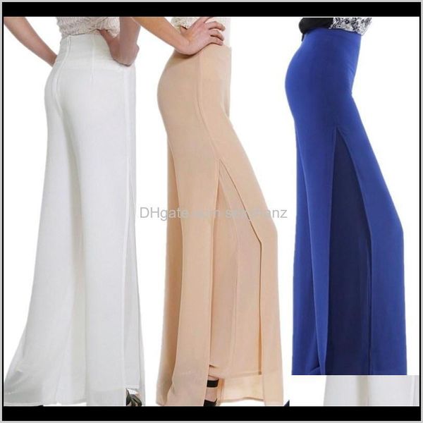 Capris da donna all'ingrosso estate donna casual spacco laterale in chiffon discoteca pantaloni larghi a vita alta pantaloni larghi pantaloni hip hop palazzo plus size 8Pd50