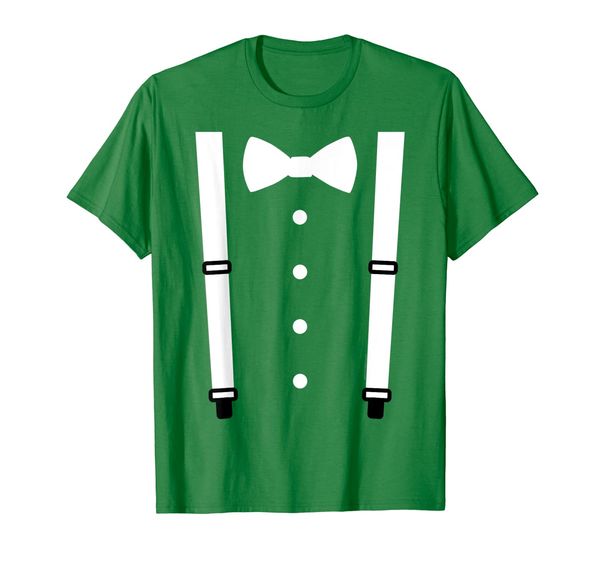 

cute suspenders bowtie tuxedo st. patrick's day shirt, White;black