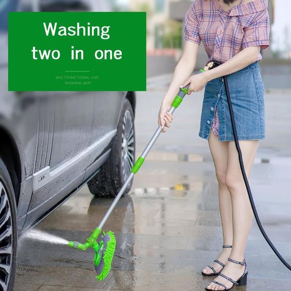 

rinse 2 in 1 chenille broom car wash brush rotating stretchable mop house worker water spray cleaning tool sponge