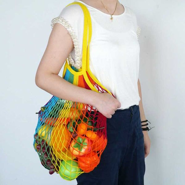 

shopping bags 2021 mesh bag reusable string fruit storage handbag grocery fishnet woven net tote