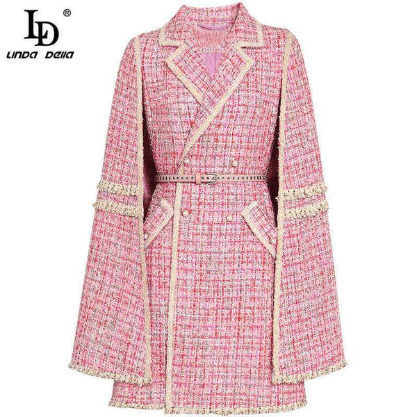 

ld linda della fashion designer autumn winter cloak coats women double breasted pocket belted warm pink jackets 211118, Black