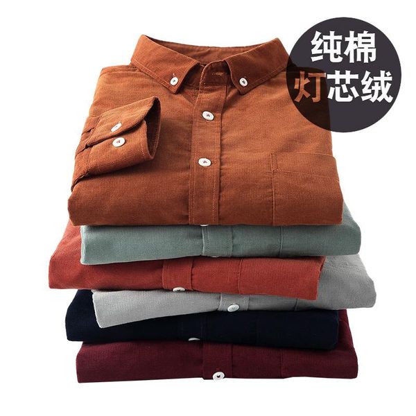 

men's casual shirts camisas para hombre 2021 autumn winter style long-sleeved shirt corduroy japanese retro, White;black