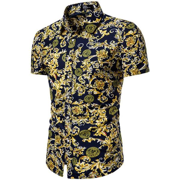 

men's printed short-sleeved single-breasted lapel thin 2021 summer shirt casual party fashion t-shirt shirts, White;black
