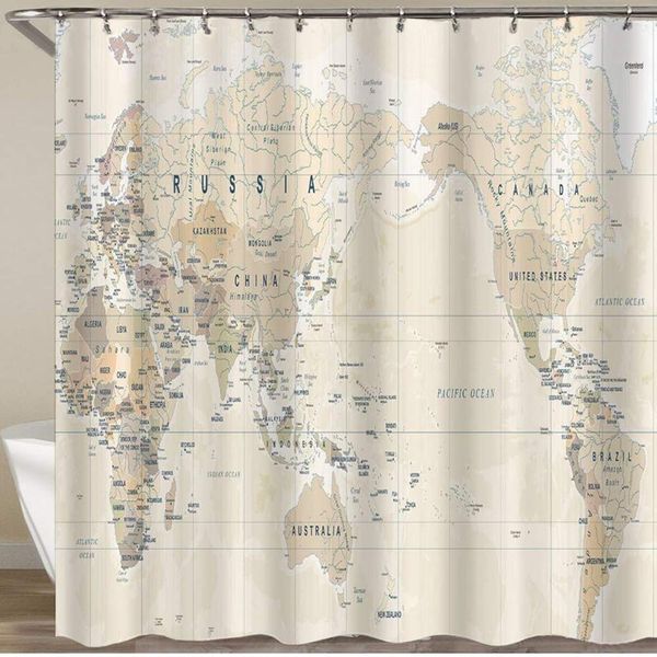 

shower curtain,world map travel educational vintage geography retro countries capital the earth,polyester fabric waterproof bath
