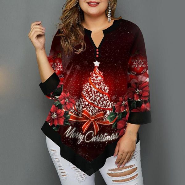 

women's blouses & shirts winter polyester lady shirt 6 sizes oversized stylish merry christmas printed flowy women blouse, White