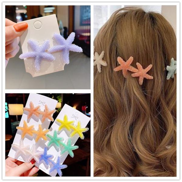 

hair accessories 2021 candy color starfish hairpin for girls children sea world star clip bangs, Slivery;white