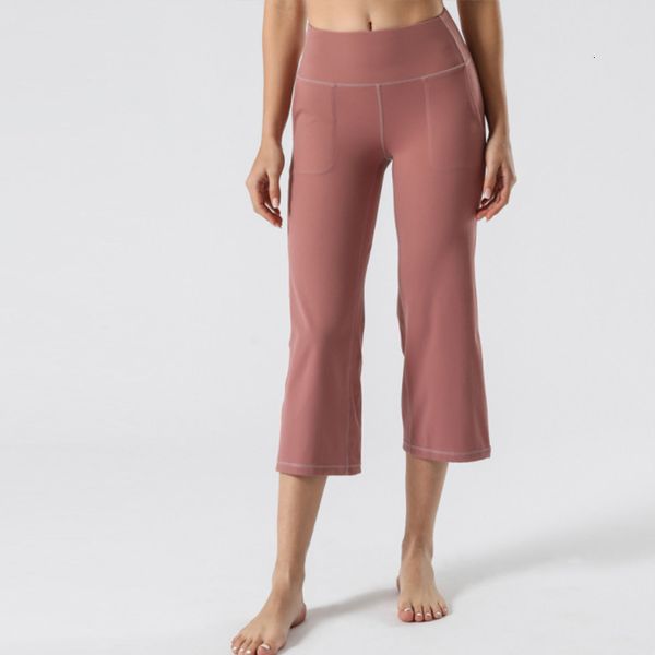 

luxury women's tracksuits yoga cloth women's high waist yoga with pocket style dance fitns wide leg seven point straight pants, Gray