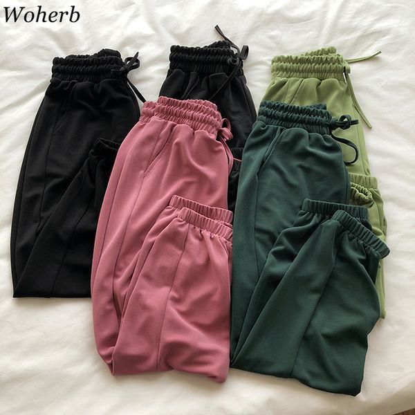 

women sweatpants summer korean clothes loose casual solid trousers harem pants high waist thin pantalon streetwear 92768 210417, Black;white