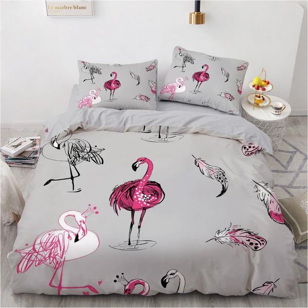 

bedding sets grey simple 3d duvet quilt cover set comforter bed linen pillowcase king  full double flamingo 220x240cm size