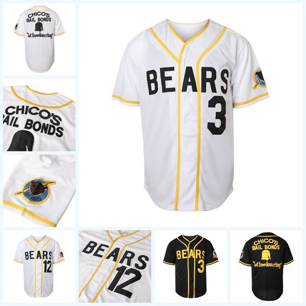 Bad News Bears Movie Beisebol Jersey 12 Tanner Boyle 3 Kelly Vazamento Chico's Bail Bails Jerseys Todo Bordado Personalizado Qualquer Nome Nome