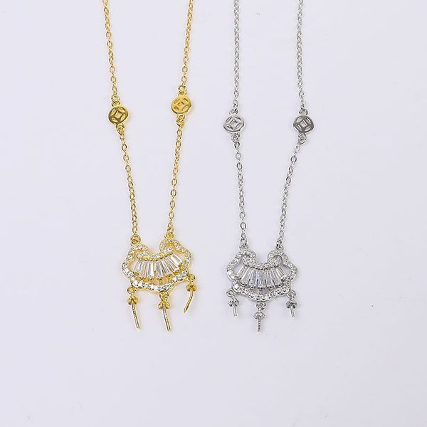 

diy accessories s925 silver children's safety lock sleeve pearl necklace pendant integrated with chain empty support
