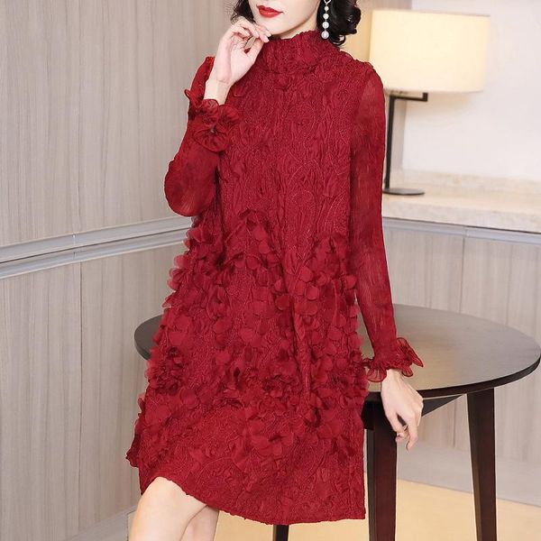 

casual dresses red mother autumn 2021 women's dress plus pleated, Black;gray