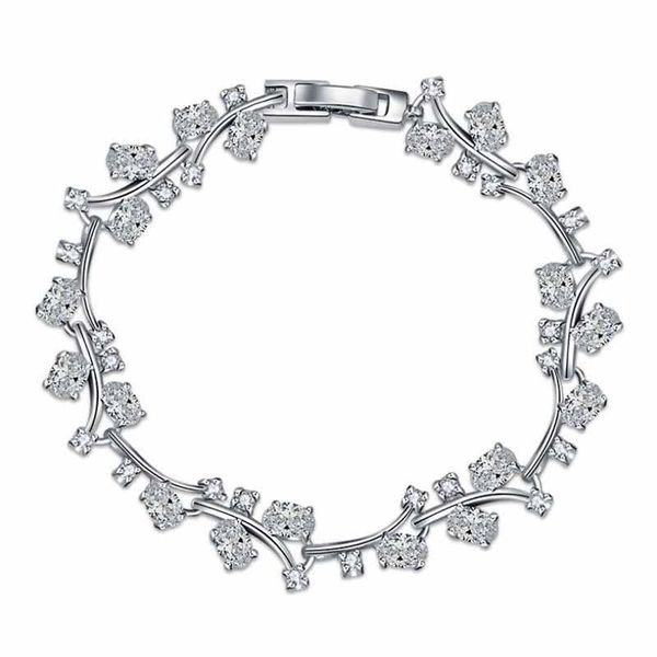 

link, chain bracelet femme 2021 arrival luxury rhinestone silver leaves shape women simple design pulseras mujer, Black
