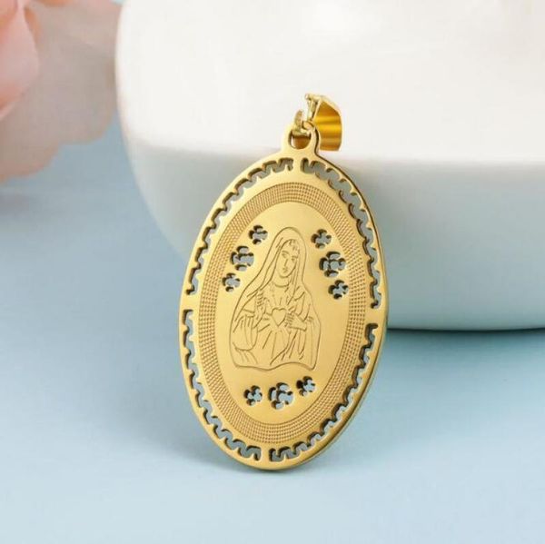 

fashion exquisite catholic stainless steel hollow gold virgin mary pendant necklace women's religious style amulet jewelry necklaces, Silver