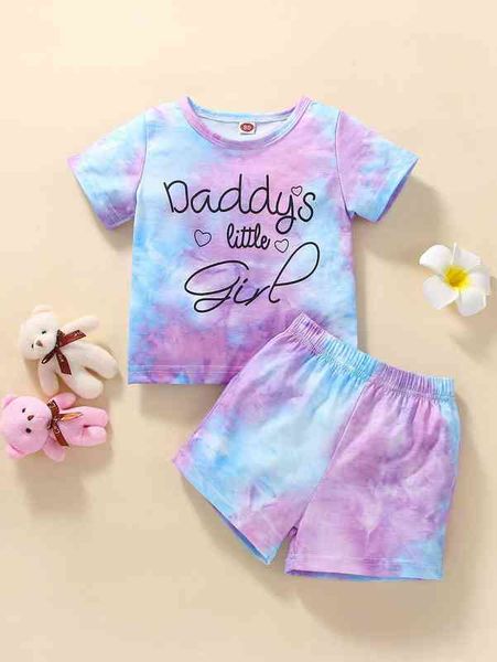 

baby heart & letter graphic tie dye tee & shorts she, Blue