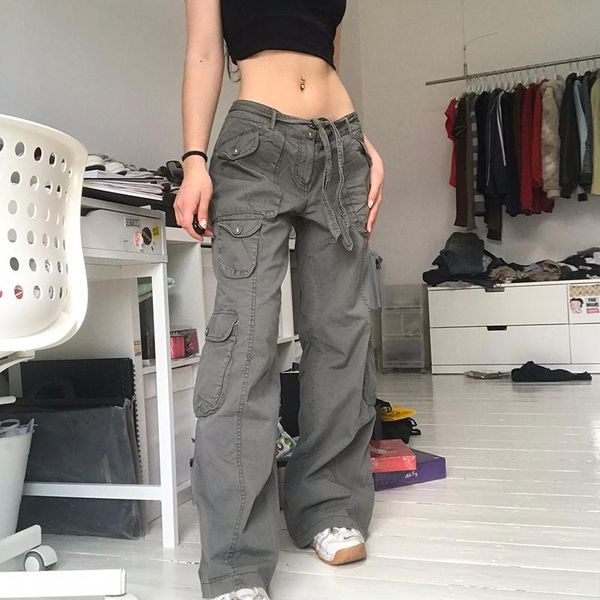 

women's jeans women streetwear retro casual vintage joggers sweatpants loose cargo denim pockets fashion trend long pant, Blue