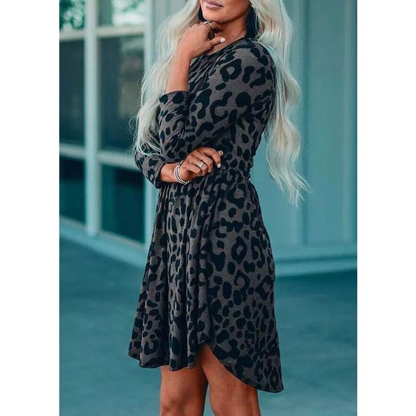 

casual dresses female loose round neck long sleeve vestidos fashionable leopard print autumn women's dress 2021 outer wear, Black;gray
