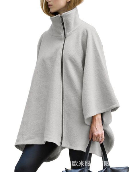 

large autumn winter medium long zipper sleeve coat, Black;brown