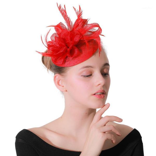 

ladies charming red hair fascinators accessories hats party headbands with elegant women flower decor church headwear1