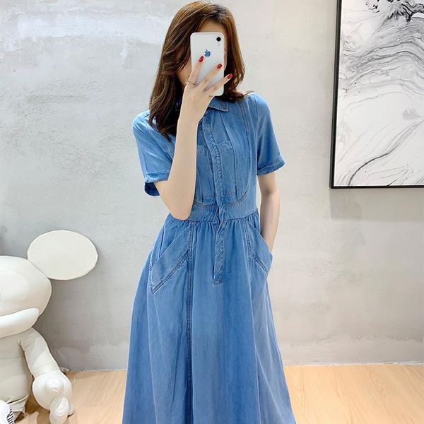 

two piece dress european boutique tencel denim women's summer 2021 shirt skirt design sense 17629, White