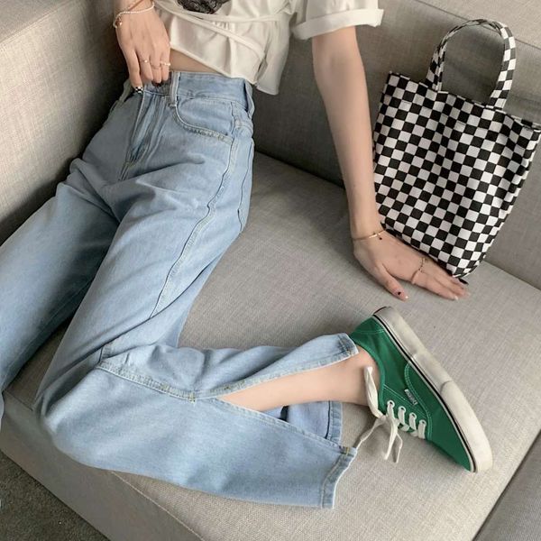 

net red high waist light blue loose wide leg pants thin