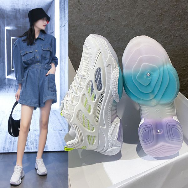 

rainbow bottom daddy shoes women's 2021 summer new student thick leisure outdoor breathable mesh sports running