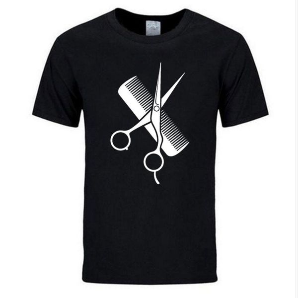 

men's t-shirts 2021 hip-hop simple splicing tee shirt short sleeve men gift hairdresser stylist scissors comb o-neck t shirts moresize, White;black
