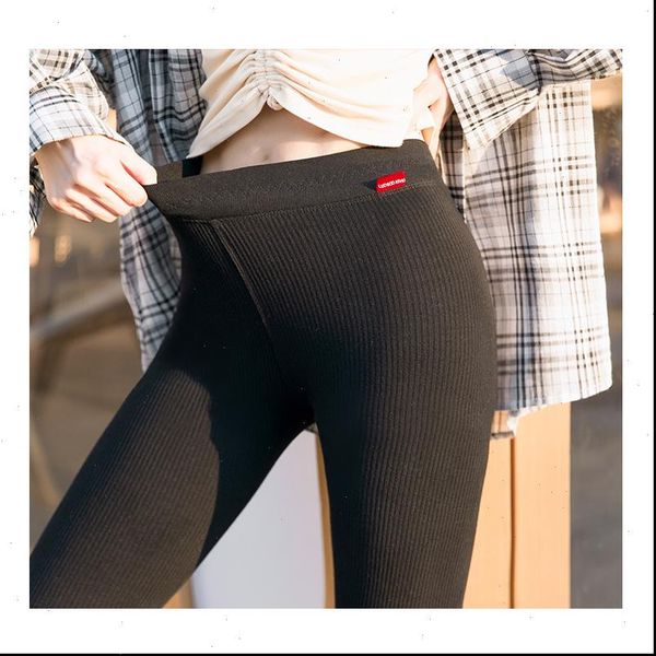 

winter warm high waist knitted women leggings fitness pants casual skinny slim gym, Black