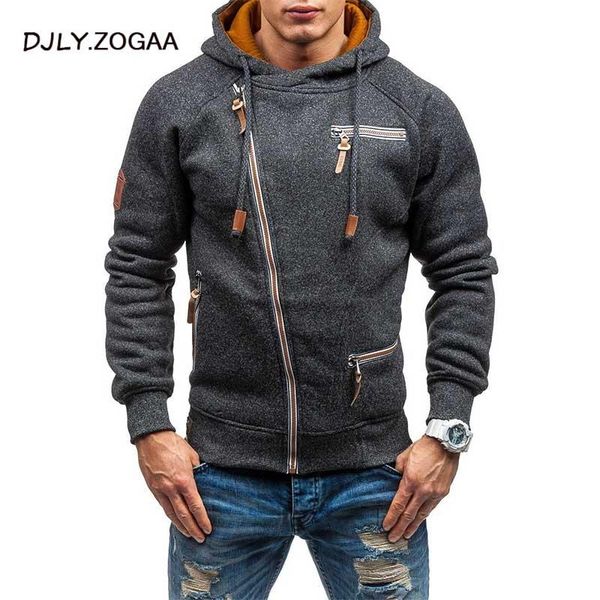 

men's hoodies & sweatshirts zogaa 2021 autumn winter hooded hoodie fashion wild zipper solid coat large size m-4xl, Black